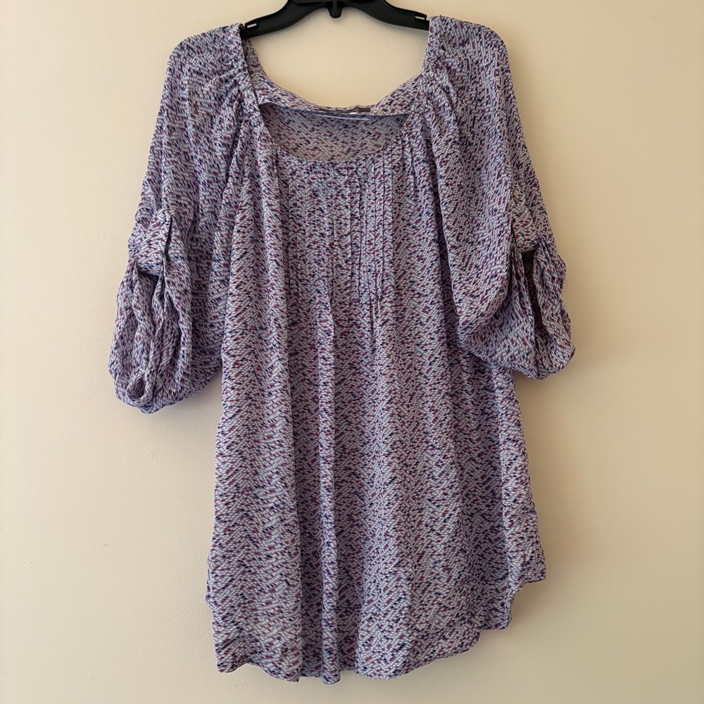 Pippa 100% Silk Boho Tunic Blouse Size 12 Purple Abstract